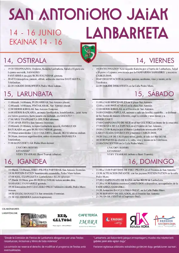 Programa de fiestas Lanbarketa Arrigorriaga
