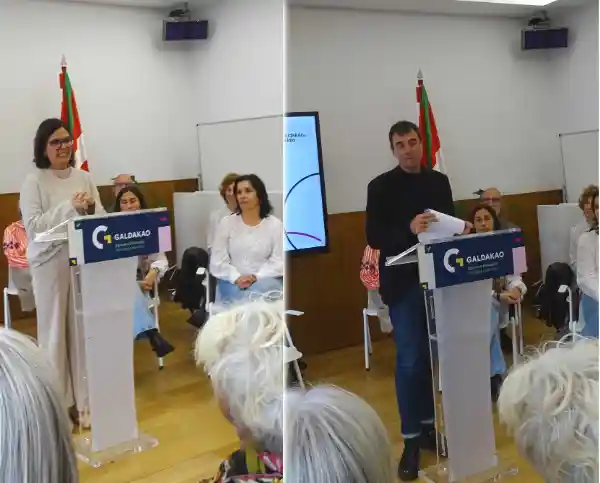 Naroa
Azurmendi, trabajadora del Servicio de Dinamización de Personas Mayores del Ayuntamiento, de Galdakao y Gorka Espiau, director de Agirre Lehendakaria Center;